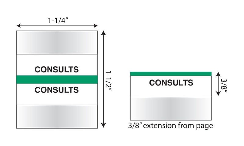 تابيز علامات تبويب مؤشر الرسم البياني الطبي من تابيس ""CONSULTS"" عرض 1-1/4 بوصة × ارتفاع 1/2 بوصة، أخضر، 100 علامة تبويب في كل عبوة (54523) - Image 2